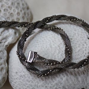 Braided Mesh and Ball Silvertone Choker Necklace
